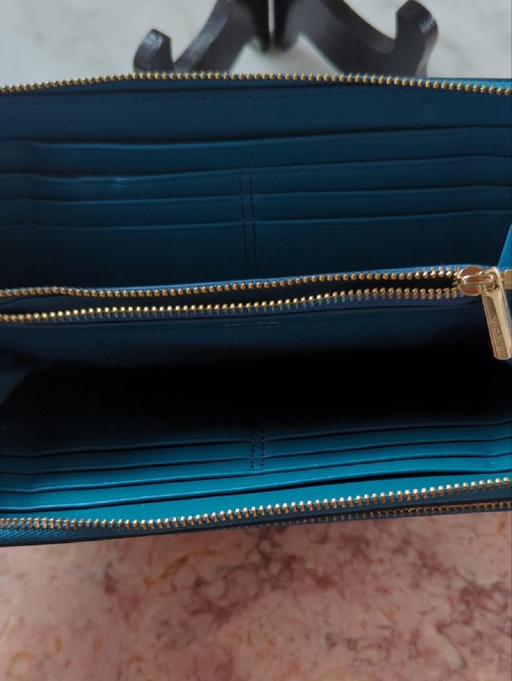 Coach Teal Zip-Around Wristlet Wallet - Picture 12 of 17